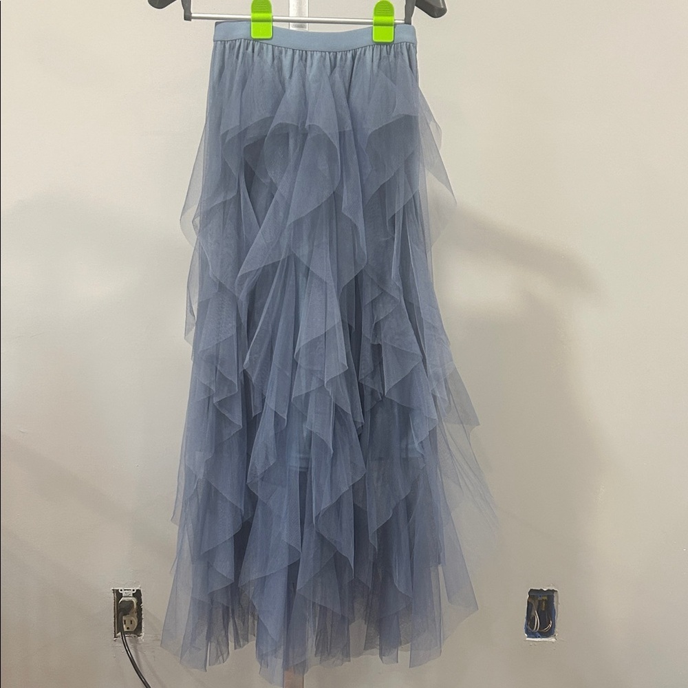 Chic Asymmetrical Blue Tulle Skirt